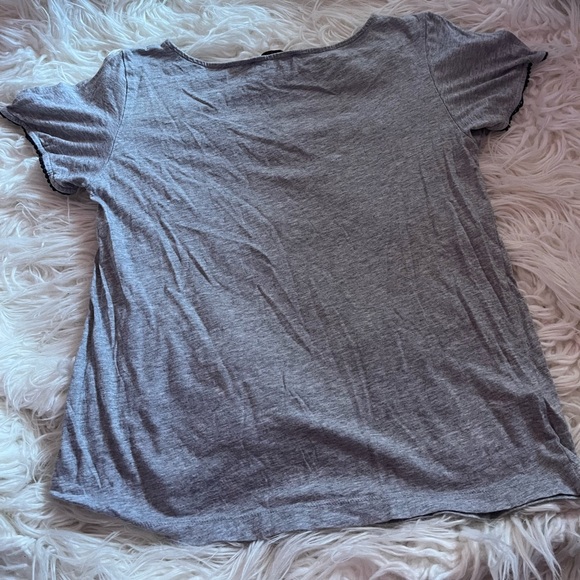 Loft Petite Heather Gray Split Sleeve Lace Trim Tee Size Small - Picture 6 of 6